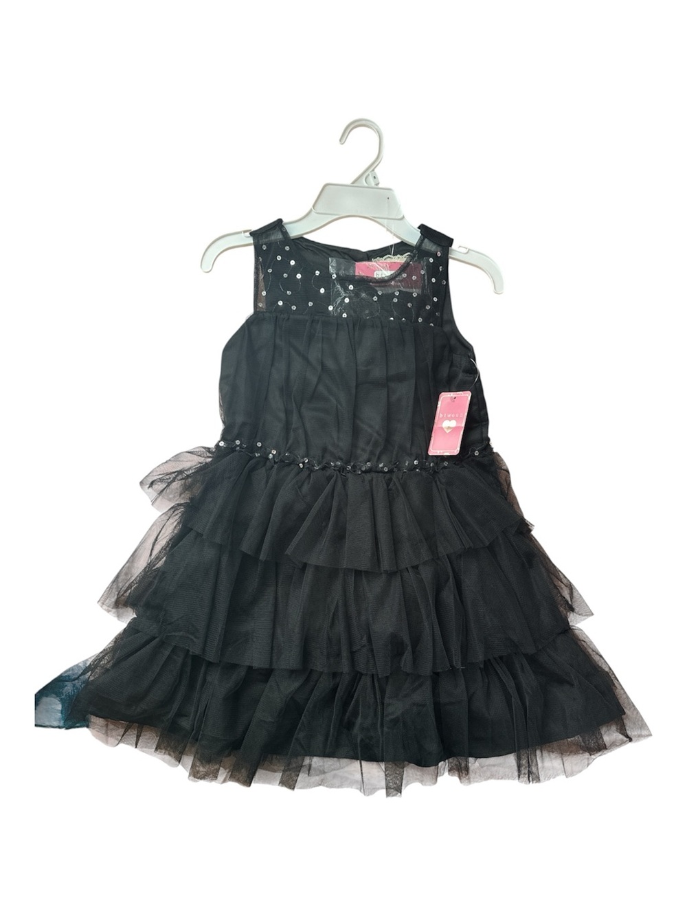btween Black Tiered Tulle Party Dress with Beaded Neckline